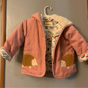 Baby Boden Pink Corduroy Winter Coat with Hedgehog Appliqués
